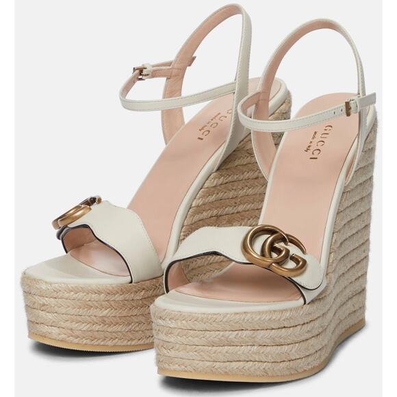 Gucci Shoes - Gucci Aitana Marmont GG Leather Platform Espadrille Wedge Sandals 41